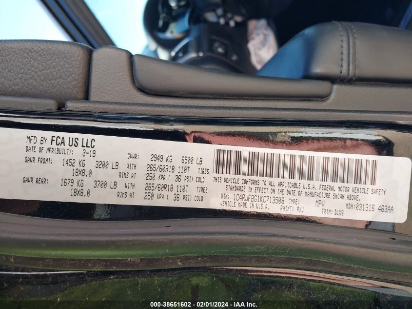 2019 JEEP GRAND CHEROKEE LIMITED - 1C4RJFBG1KC713508