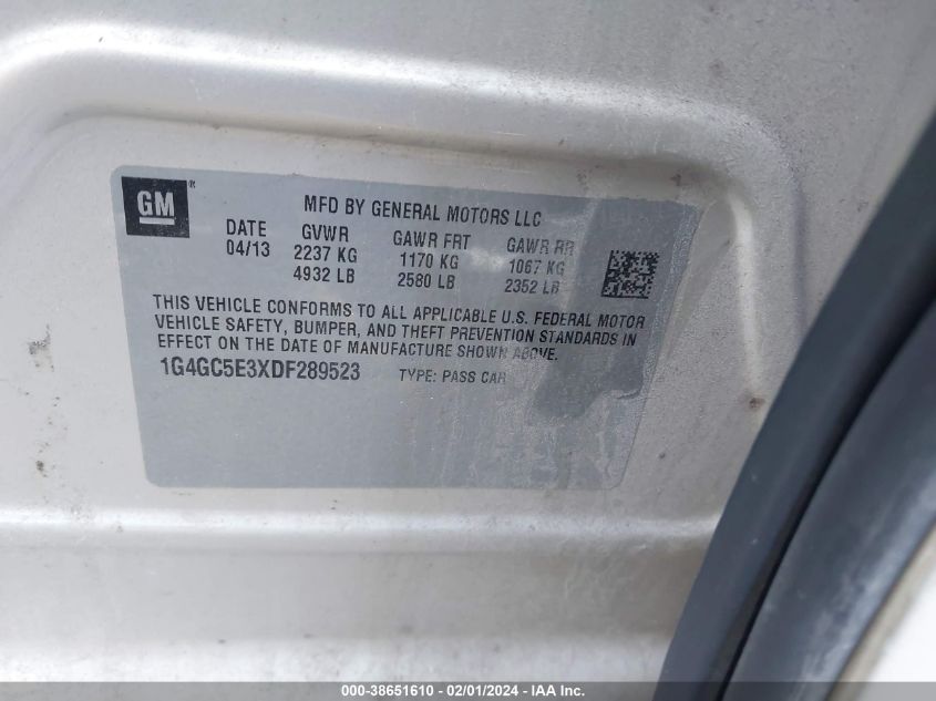 2013 BUICK LACROSSE - 1G4GC5E3XDF289523