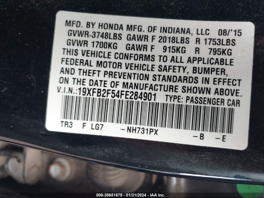 2015 HONDA CIVIC LX - 19XFB2F54FE284901