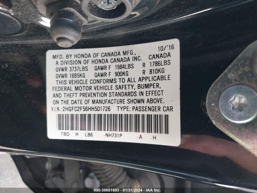 2017 HONDA CIVIC LX - 2HGFC2F56HH501726