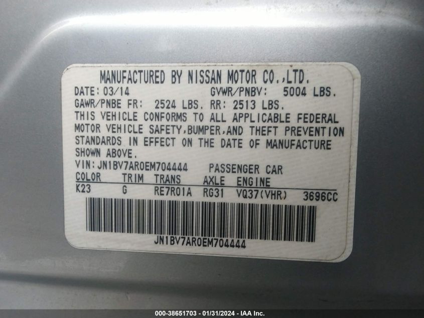 2014 INFINITI Q50 SPORT - JN1BV7AR0EM704444