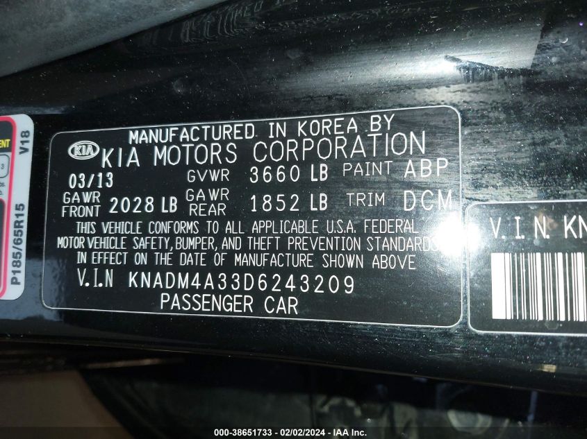 2013 KIA RIO LX - KNADM4A33D6243209