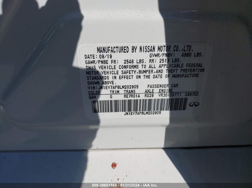 VIN JN1EV7AP8LM202905 2020 INFINITI Q50 PURE/LUXE/SPORT/EDITION 3