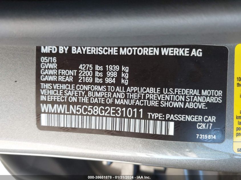 2016 MINI COOPER CLUBMAN - WMWLN5C5AG2E31011