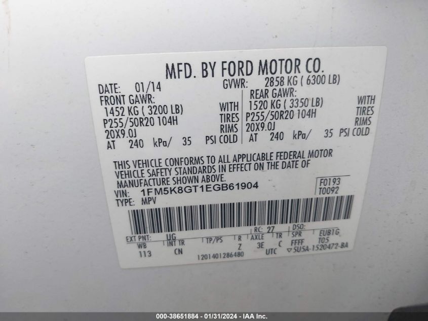 2014 FORD EXPLORER SPORT - 1FM5K8GT1EGB61904