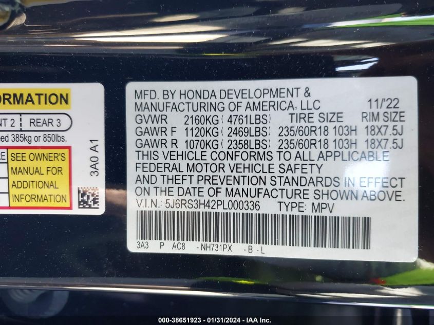 2023 HONDA CR-V EX - 5J6RS3H42PL000336
