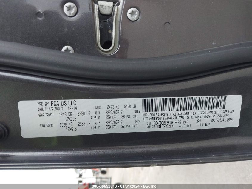 2015 DODGE JOURNEY SXT - 3C4PDCBG9FT618475