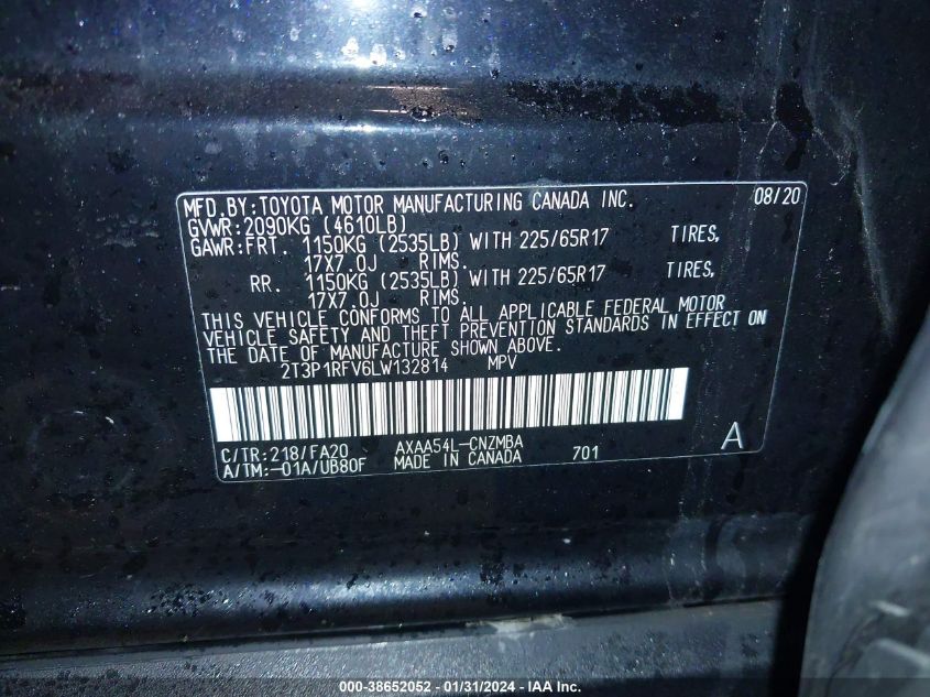 2020 TOYOTA RAV4 XLE - 2T3P1RFV6LW132814