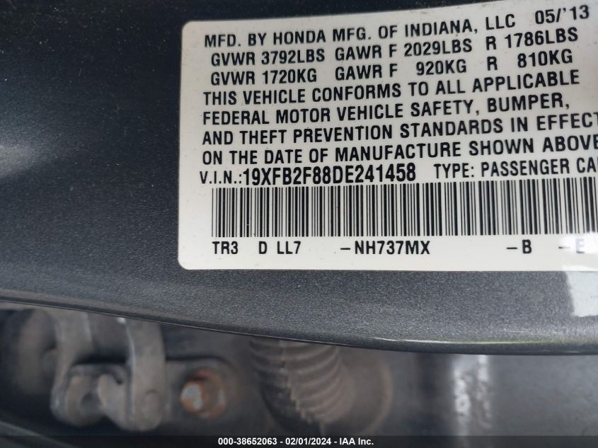 2013 HONDA CIVIC EX - 19XFB2F88DE241458