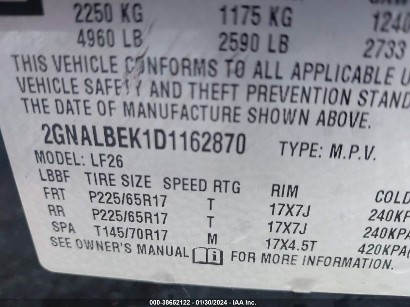 2013 CHEVROLET EQUINOX LS - 2GNALBEK1D1162870