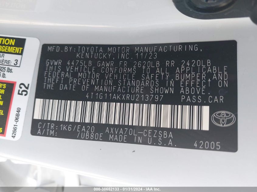2024 TOYOTA CAMRY SE NIGHT SHADE/SE - 4T1G11AKXRU213797