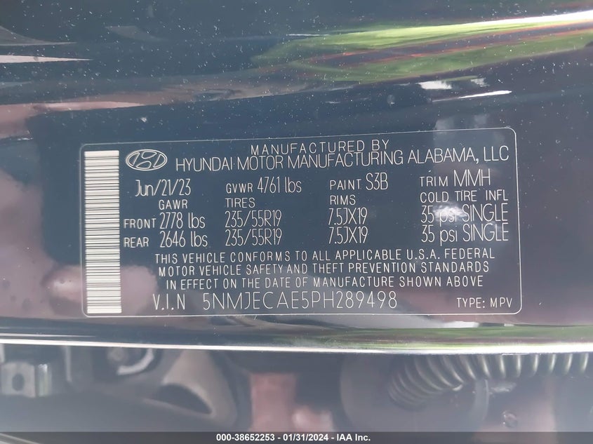 VIN 5NMJECAE5PH289498 2023 HYUNDAI TUCSON LIMITED