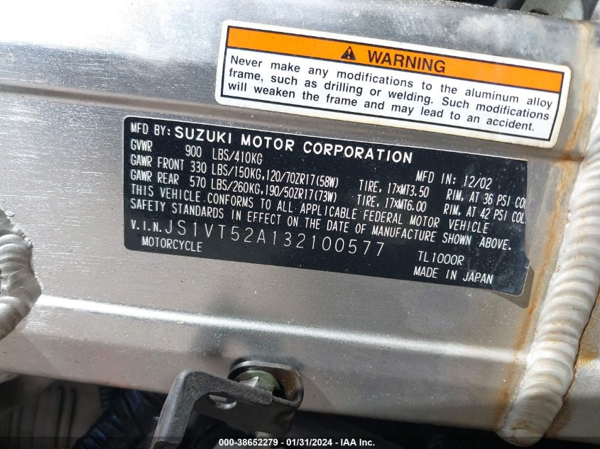 2003 SUZUKI TL1000 R - JS1VT52A132100577