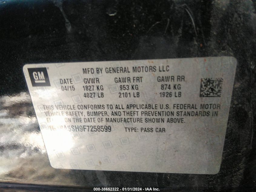 2015 CHEVROLET CRUZE LS - 1G1PA5SH9F7258599