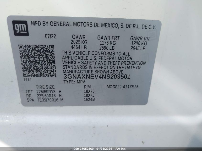 2022 CHEVROLET EQUINOX FWD PREMIER - 3GNAXNEV4NS203501