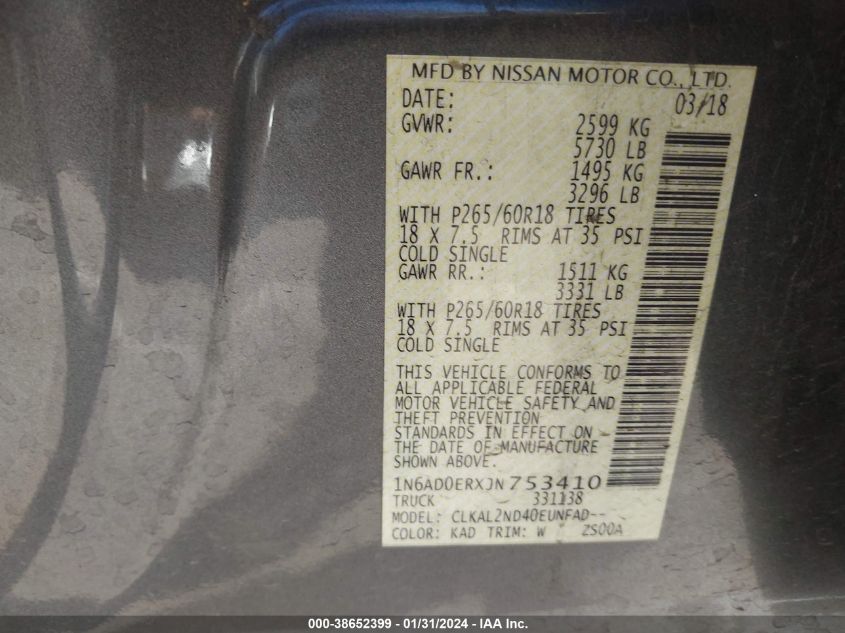 2018 NISSAN FRONTIER SV - 1N6AD0ERXJN753410