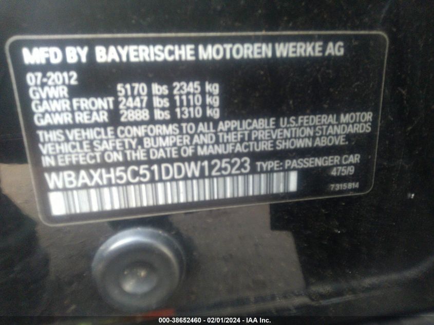 2013 BMW 528I XDRIVE - WBAXH5C51DDW12523