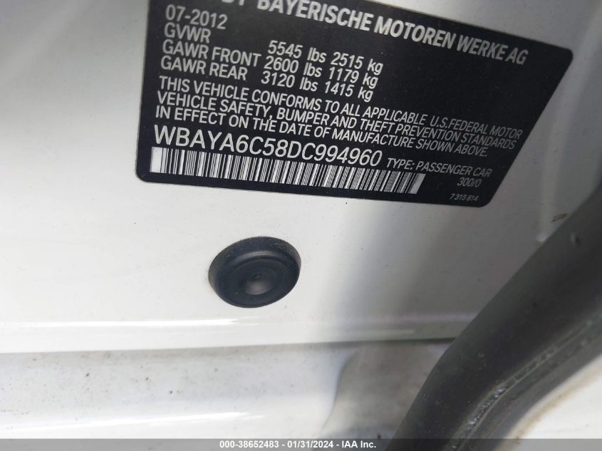 2013 BMW 740I WBAYA6C58DC994960