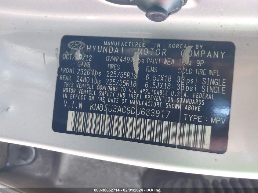2013 HYUNDAI TUCSON GLS/LIMITED - KM8JU3AC9DU633917