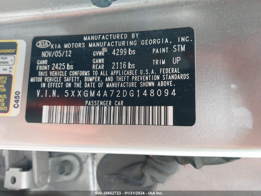 2013 KIA OPTIMA LX - 5XXGM4A72DG148094