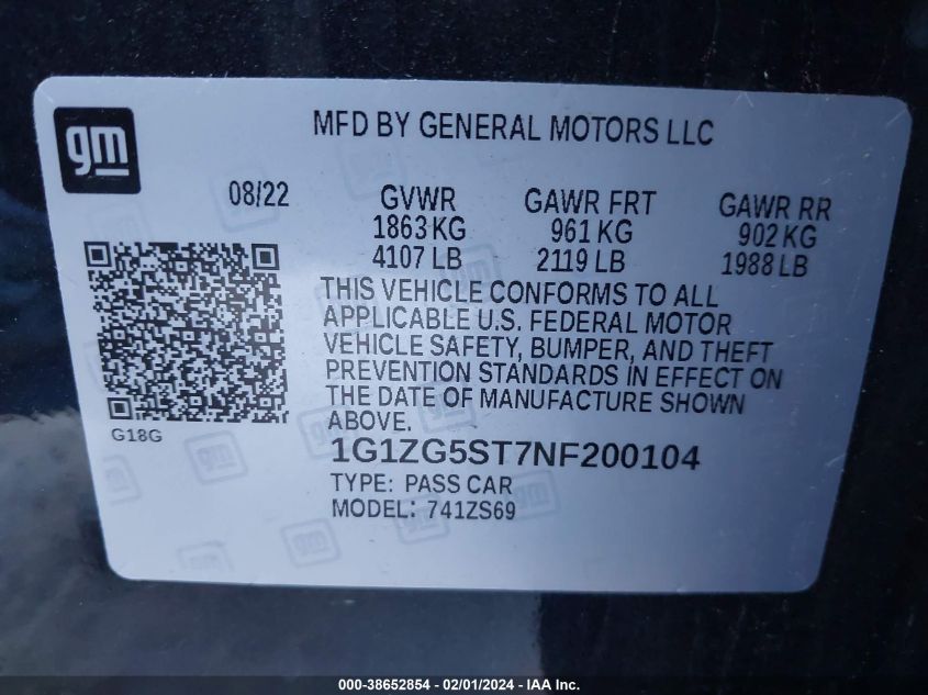 2022 CHEVROLET MALIBU RS - 1G1ZG5ST7NF200104