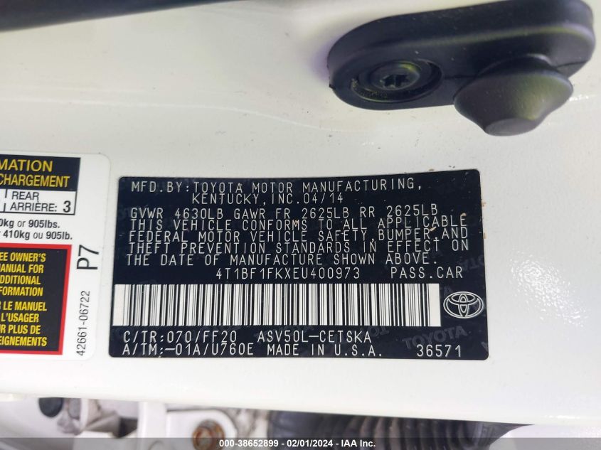 2014 TOYOTA CAMRY SE - 4T1BF1FKXEU400973