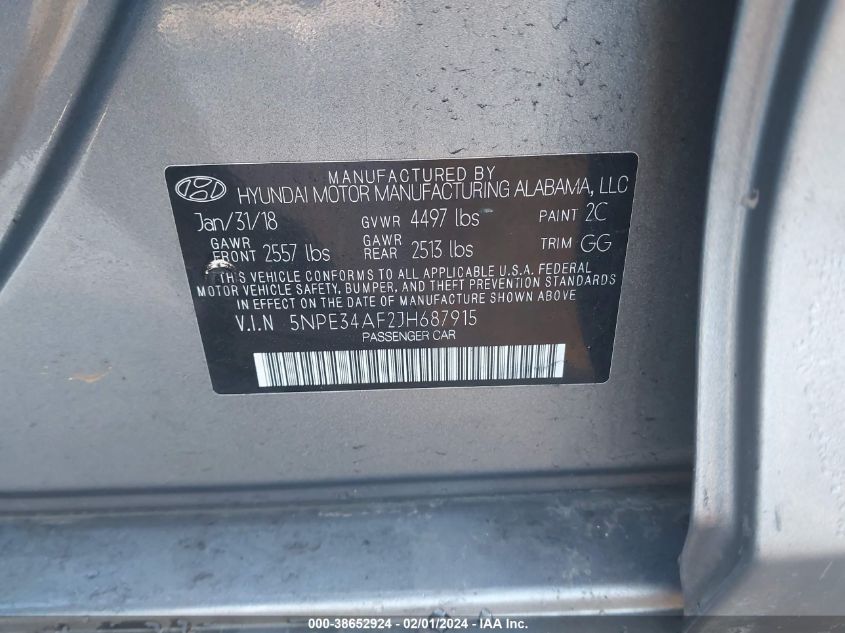 2018 HYUNDAI SONATA SPORT/LIMITED/SEL - 5NPE34AF2JH687915