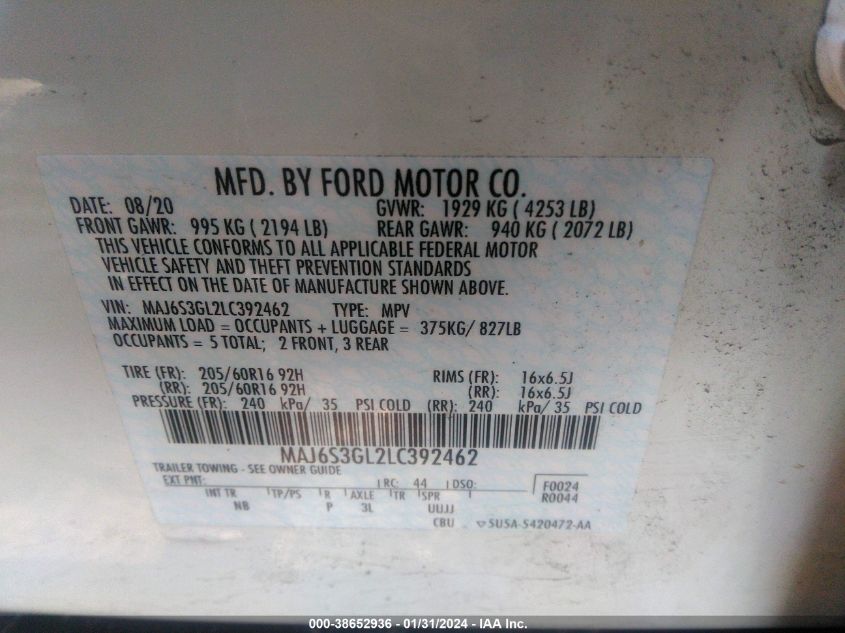 2020 FORD ECOSPORT SE - MAJ6S3GL2LC392462