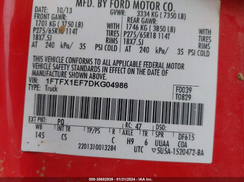 2013 FORD F-150 STX - 1FTFX1EF7DKG04986