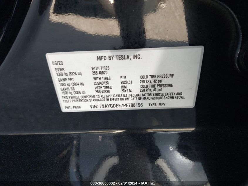 2023 TESLA MODEL Y - 7SAYGDEE7PF798196