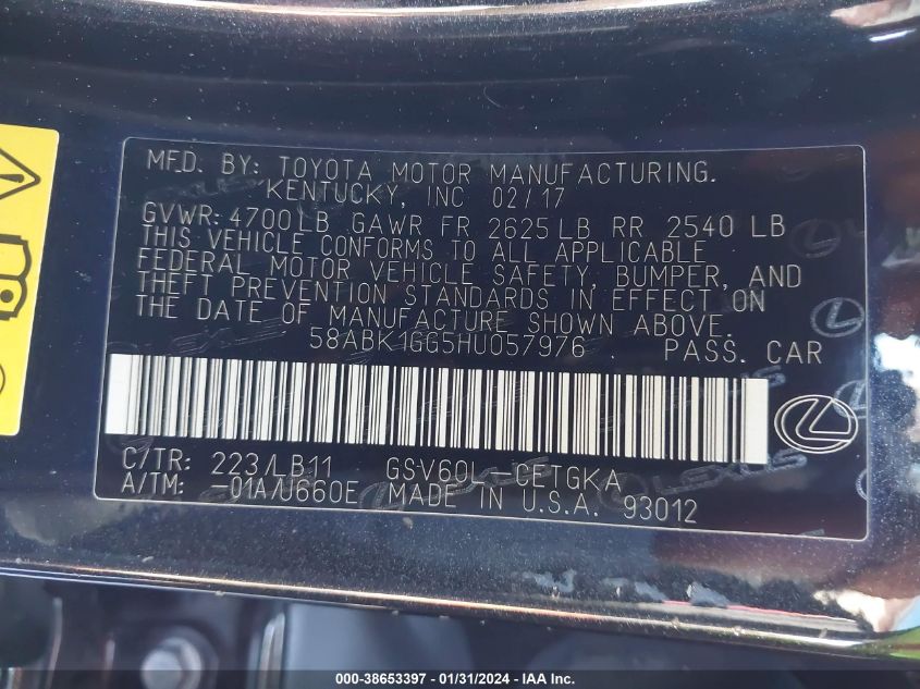 2017 LEXUS ES 350 - 58ABK1GG5HU057976