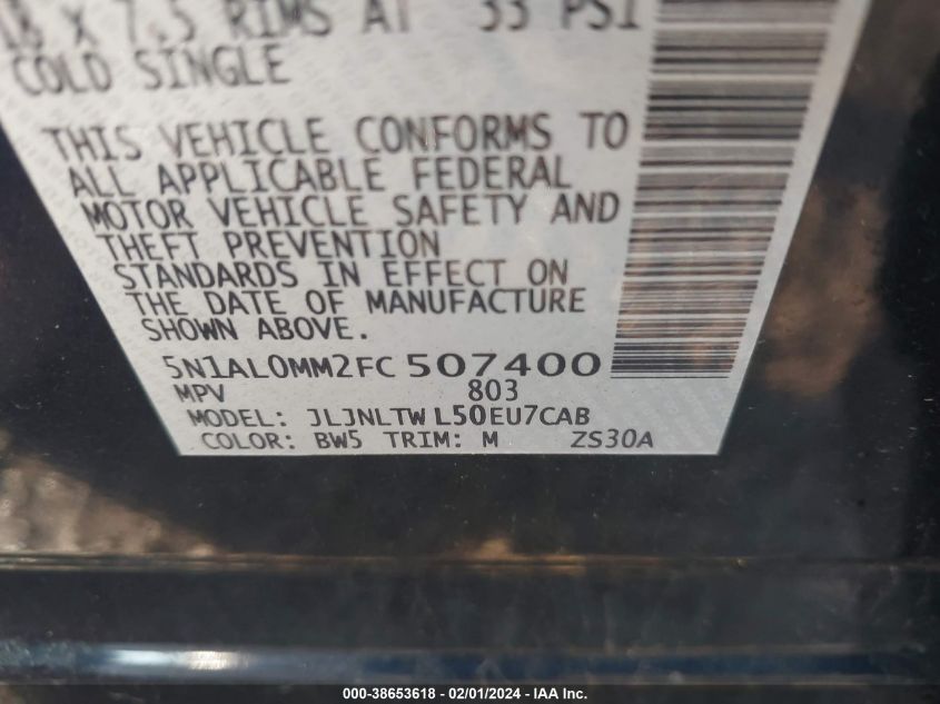 2015 INFINITI QX60 - 5N1AL0MM2FC507400