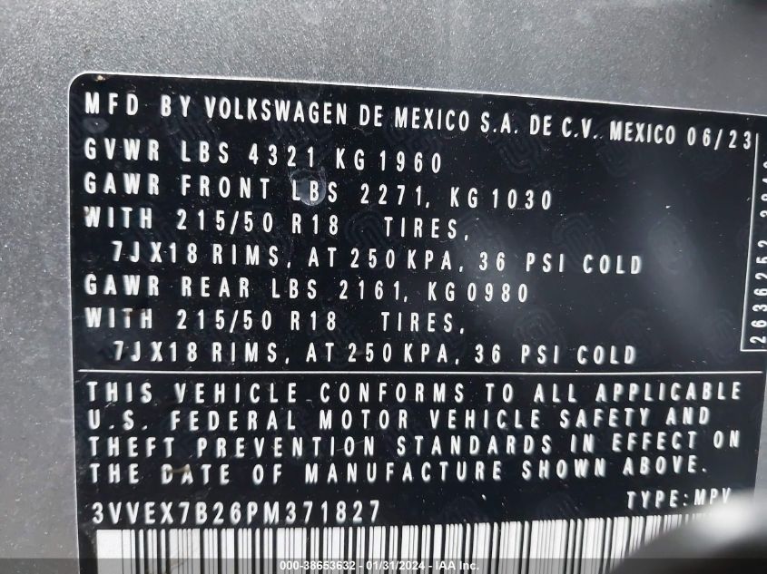 2023 VOLKSWAGEN TAOS 1.5T SE - 3VVEX7B26PM371827