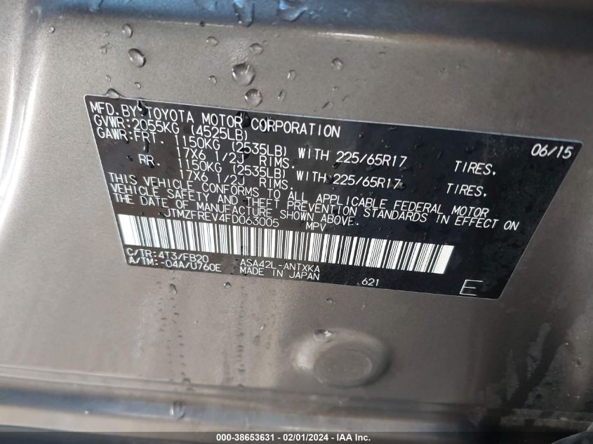 2015 TOYOTA RAV4 LE - JTMZFREV4FD063005