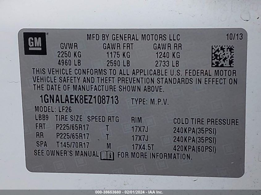 2014 CHEVROLET EQUINOX LS - 1GNALAEK8EZ108713
