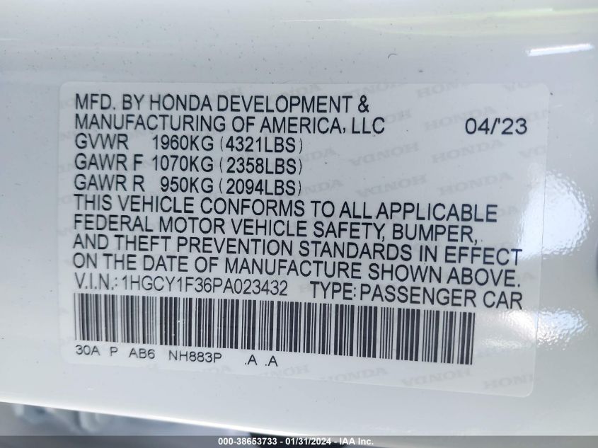 2023 HONDA ACCORD EX - 1HGCY1F36PA023432