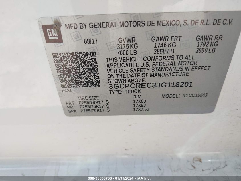 2018 CHEVROLET SILVERADO 1500 1LT - 3GCPCREC3JG118201
