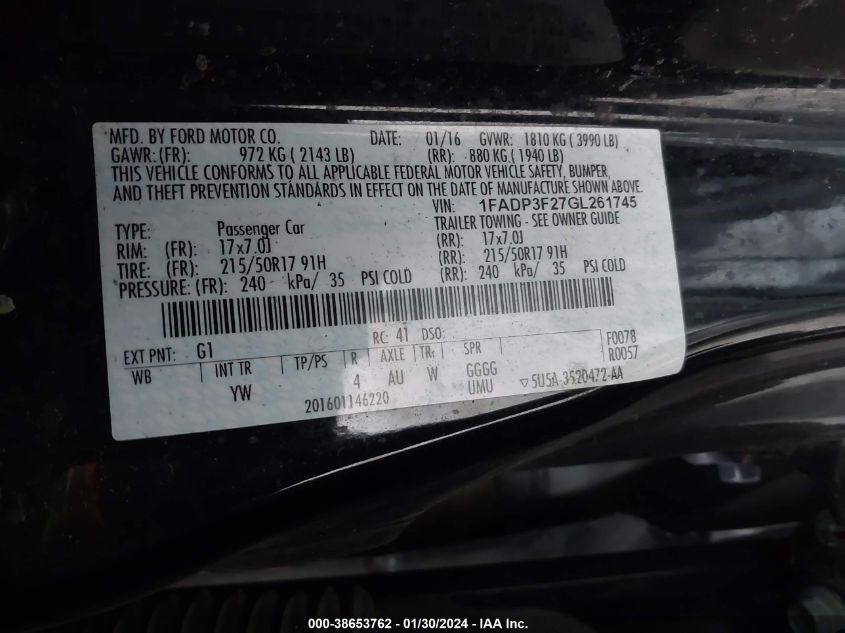 2016 FORD FOCUS SE - 1FADP3F27GL261745