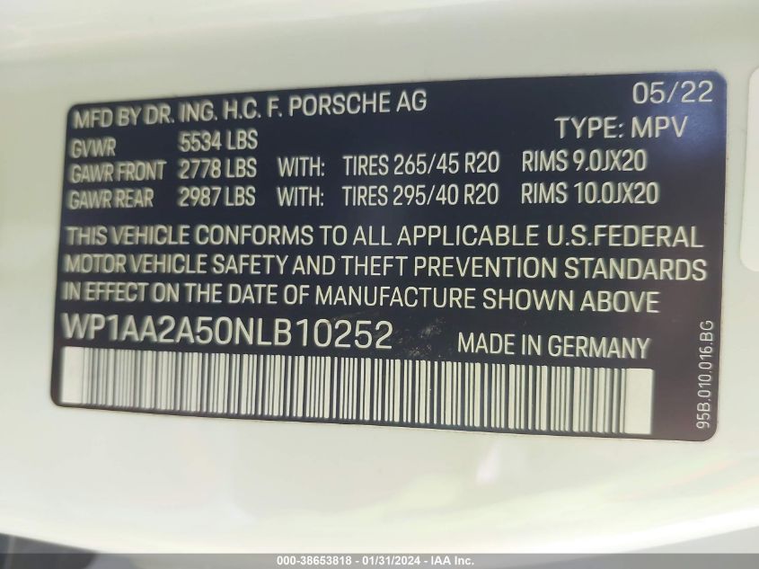 2022 PORSCHE MACAN - WP1AA2A50NLB10252