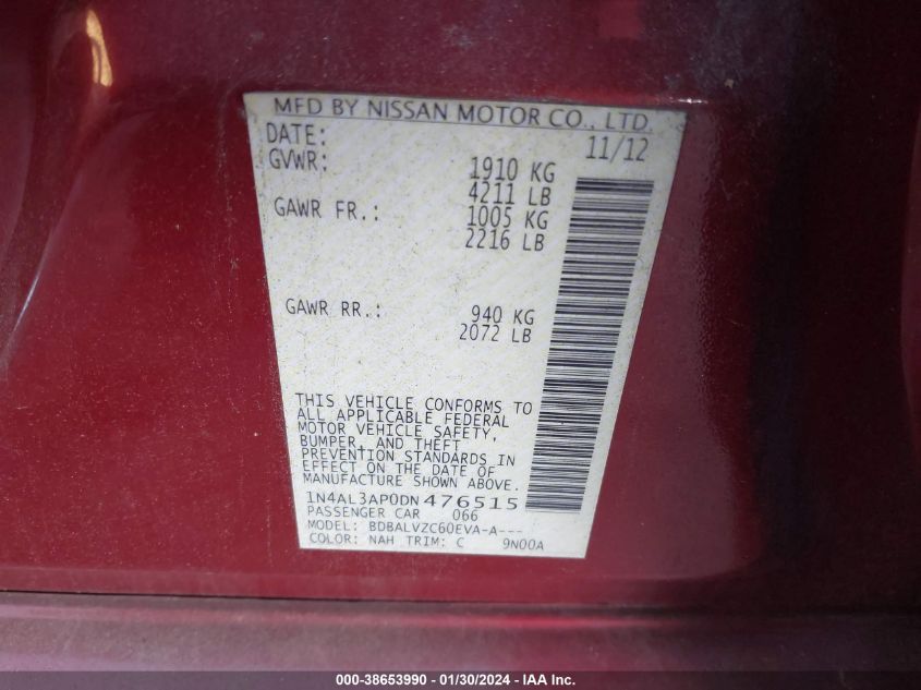 2013 NISSAN ALTIMA 2.5 SL - 1N4AL3AP0DN476515