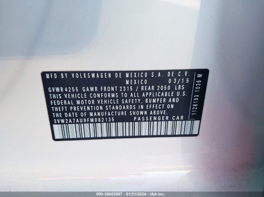 2015 VOLKSWAGEN GOLF TDI - 3VW2A7AU9FM082135