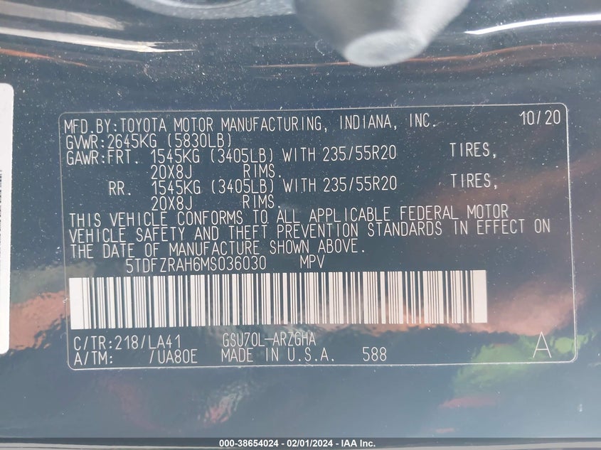 VIN 5TDFZRAH6MS036030 2021 TOYOTA HIGHLANDER PLATINUM