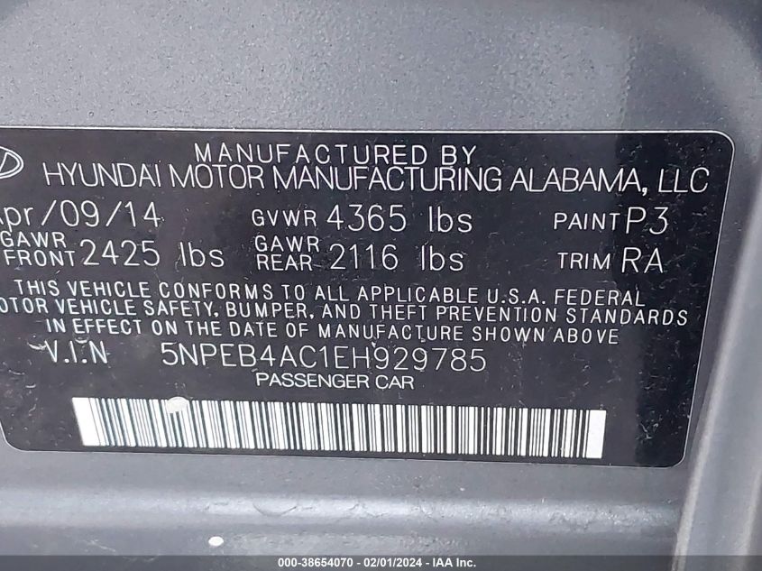 2014 HYUNDAI SONATA GLS - 5NPEB4AC1EH929785