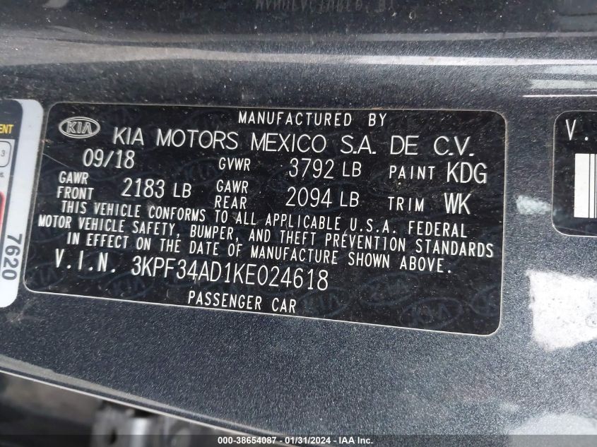 2019 KIA FORTE S - 3KPF34AD1KE024618