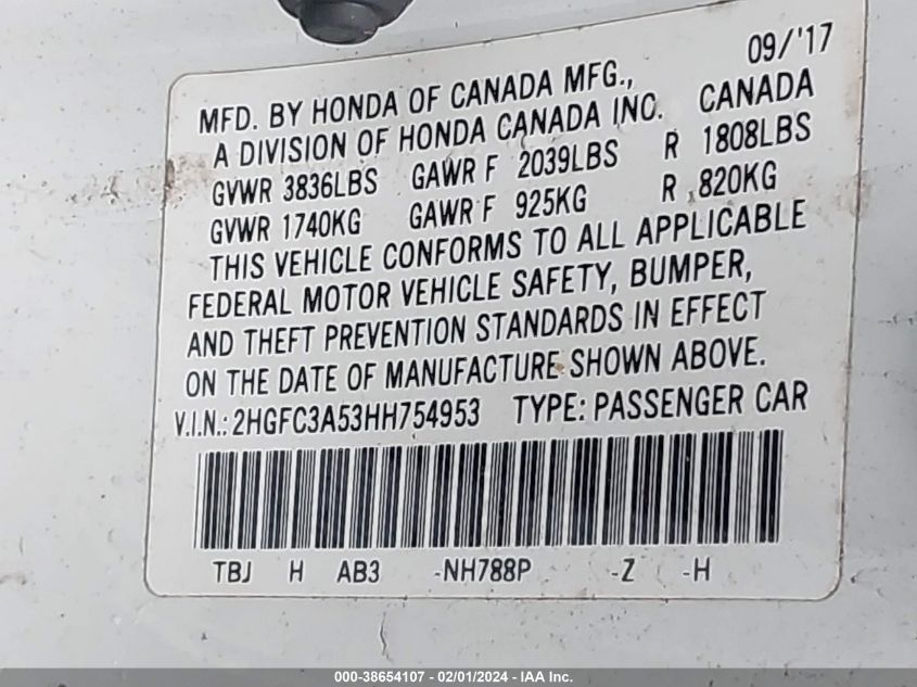 2017 HONDA CIVIC SI - 2HGFC3A53HH754953