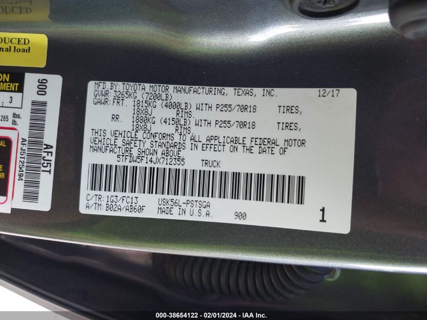 2018 TOYOTA TUNDRA SR5 5.7L V8 - 5TFDW5F14JX712355