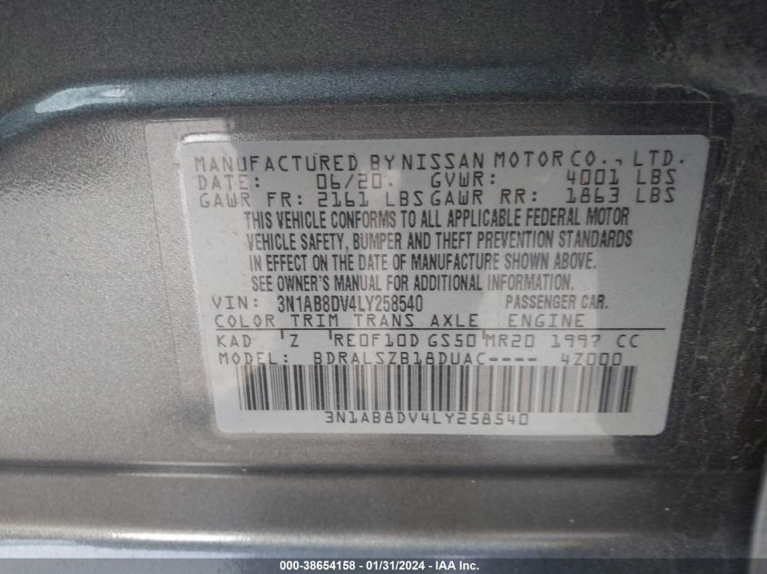 2020 NISSAN SENTRA SR XTRONIC CVT - 3N1AB8DV4LY258540