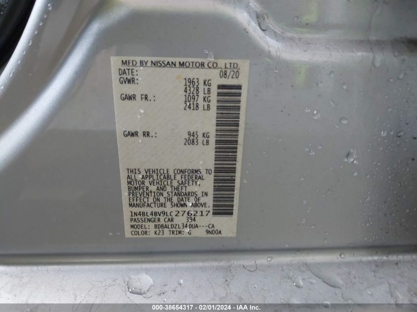 2020 NISSAN ALTIMA S - 1N4BL4BV9LC276217