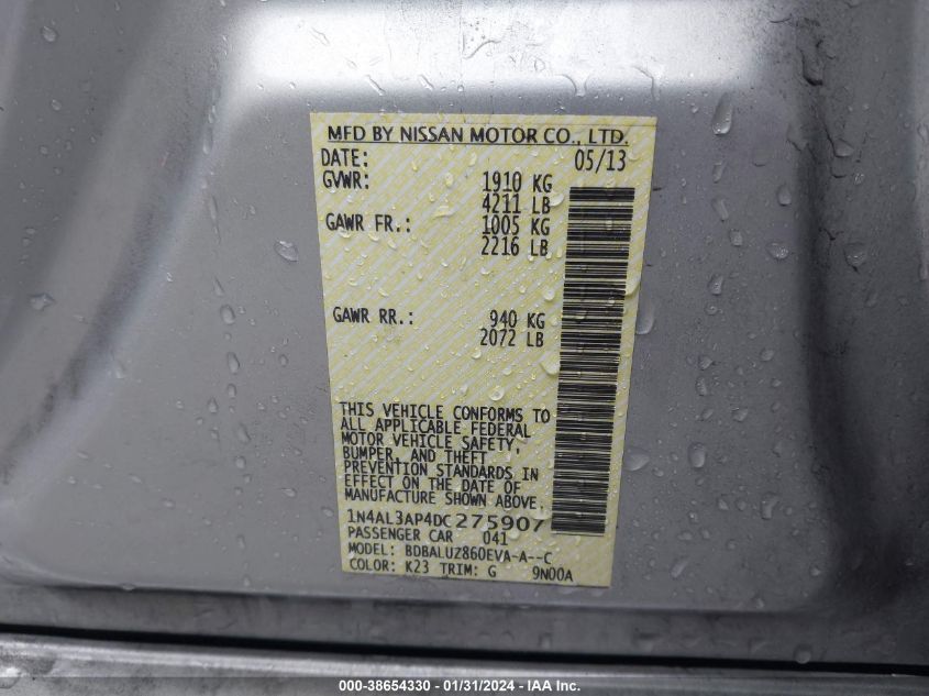 2013 NISSAN ALTIMA 2.5 SV - 1N4AL3AP4DC275907