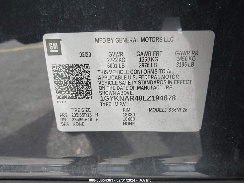 2020 CADILLAC XT5 LUXURY - 1GYKNAR48LZ194678